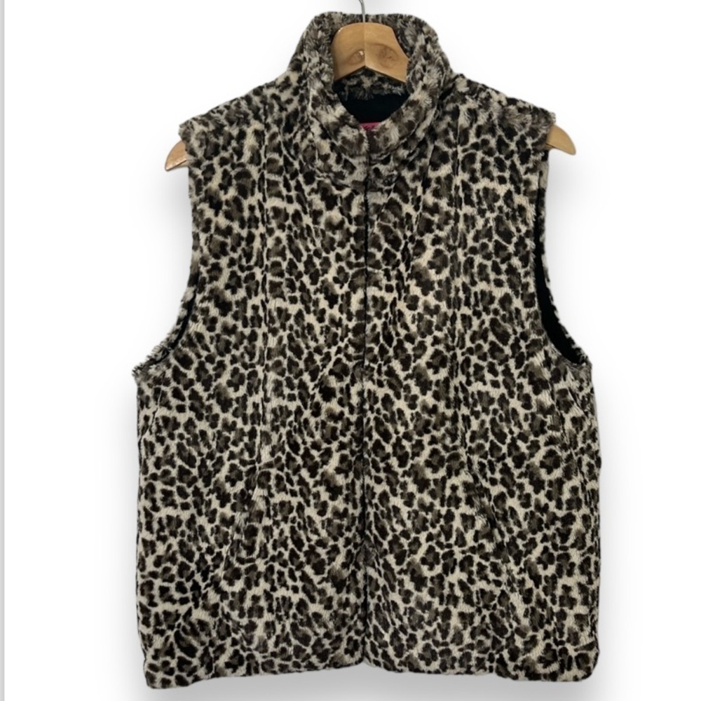 Betsey Johnson Women's Size L Leopard Print Vest Faux Fur Modern Mob Wife